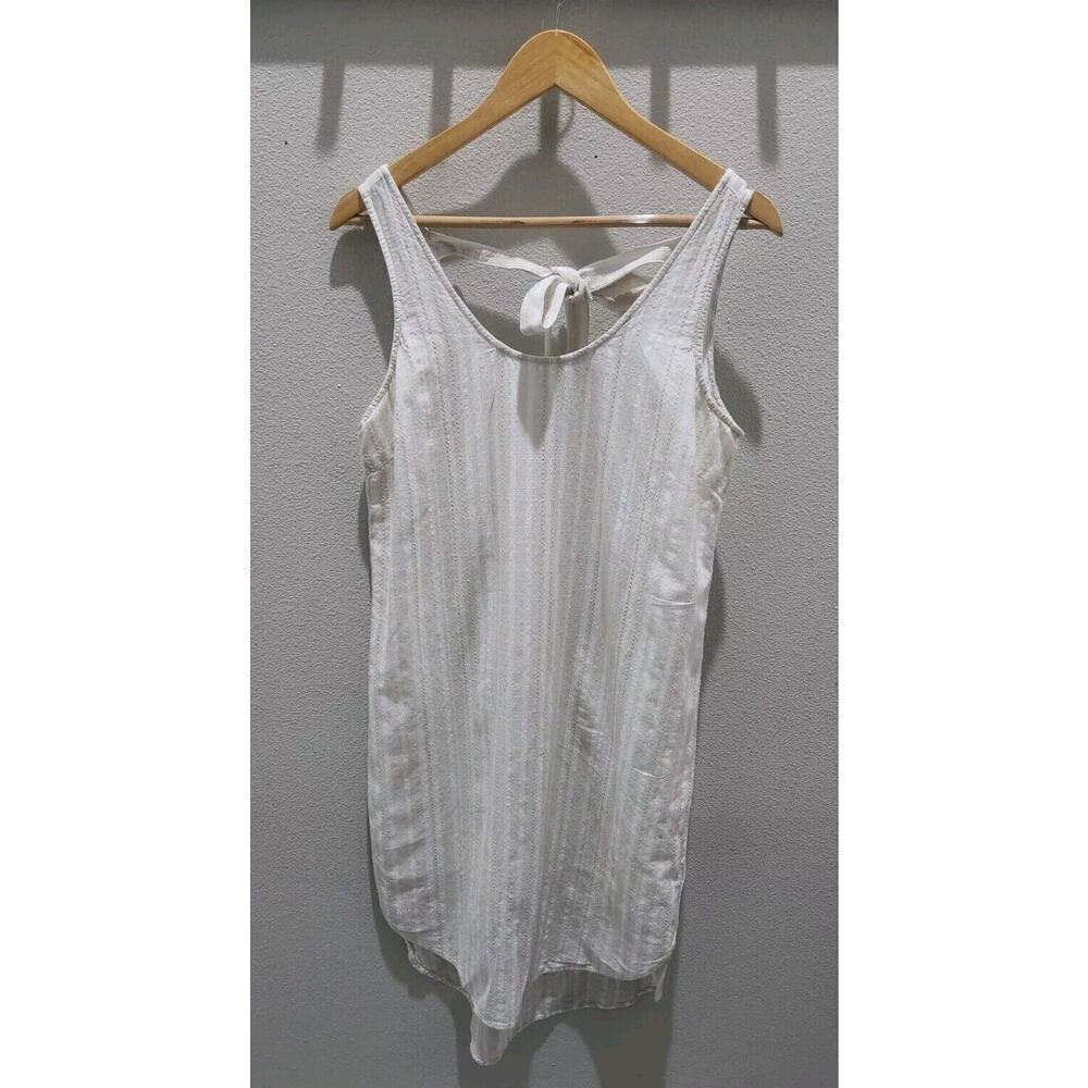 Anthropologie‎ Cloth & Stone Bow- tied chambray dress M White Tan Lined - Picture 4 of 10